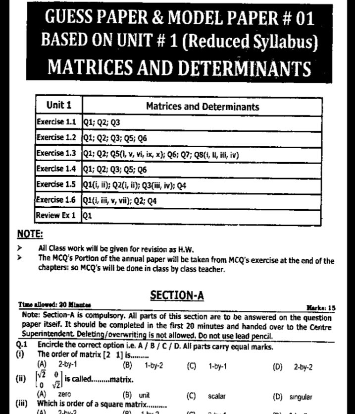 9th Math Science Model Paper and Guess Papers FBISE .pdf